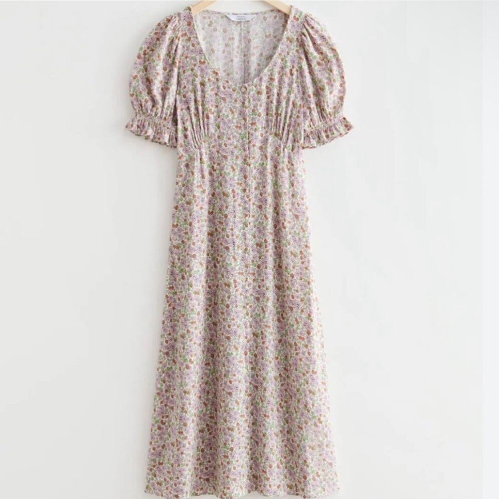 & Other Stories Printed Button Up Midi Dress Flor… - image 2